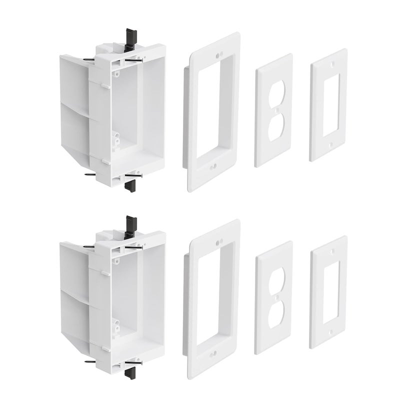 Magaliyo Recessed Electrical Box - Single Gang, for Wall Mount TV, Antenna, Phone & Cable, Suitable for GFCI & Standard Outlet (2 Pack) - Image 1